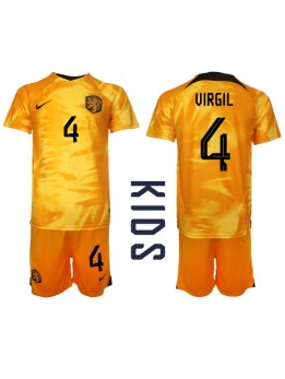 Billige Nederland Virgil van Dijk #4 Hjemmedraktsett Barn VM 2022 Kortermet (+ Korte bukser)